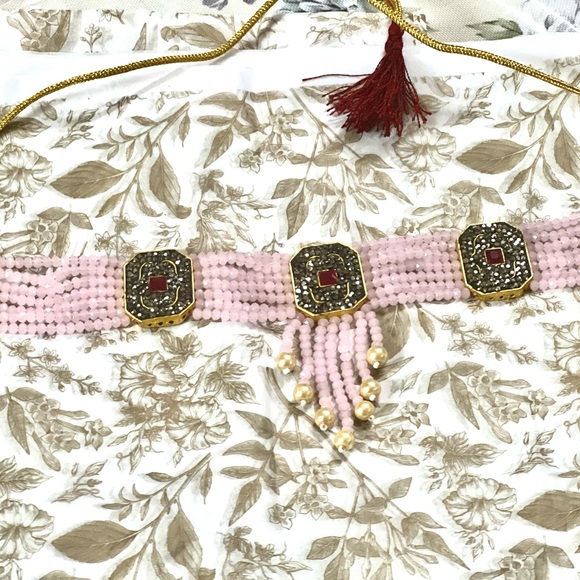 Brand New!Stunning Rose Quartz Necklace embedded w  Rubies &Dark grey stones - Picture 12 of 16